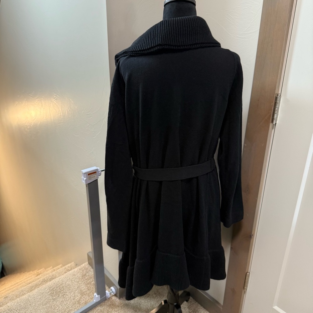 Miss Me Black Flowy Tie Front Cardigan Sweater Heavyweight Long Length Knit Wrap - Picture 4 of 9